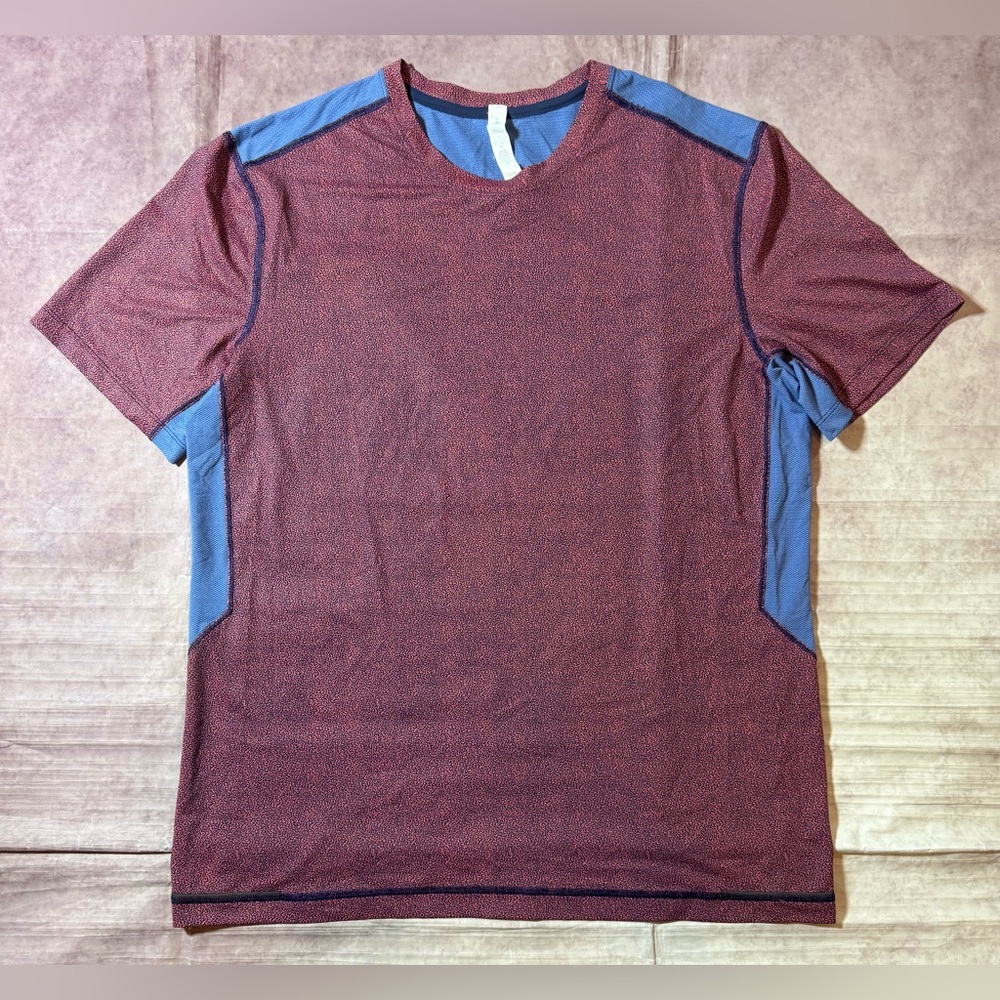 Lululemon Suns Out Short Sleeve Shirt Red Blue Athletic T Shirt Men’s Large Gym